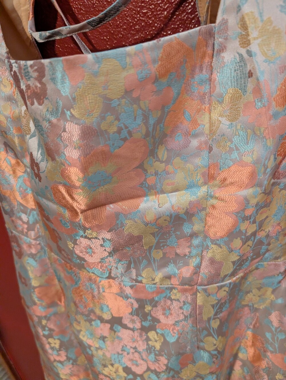 Lulu's Pastel Floral Satin Mermaid Dress in Pink and Peach - Picture 2 of 6